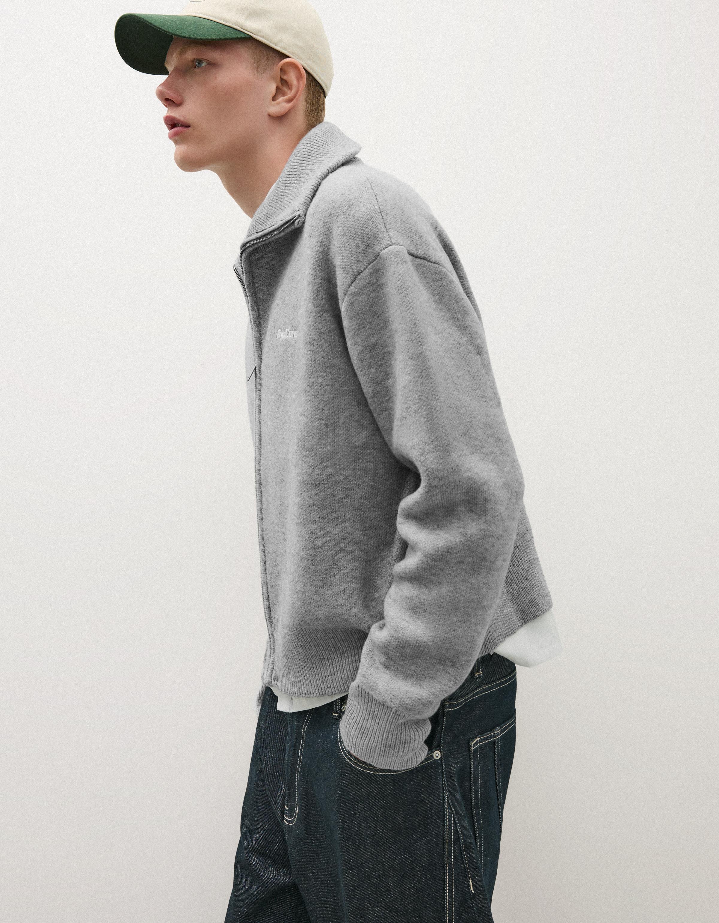 Boxy knit zip jacket — Grey