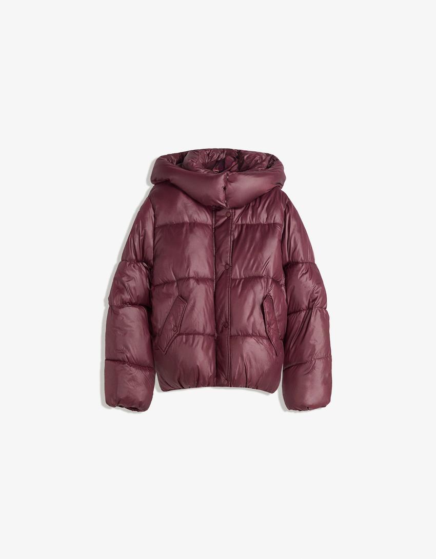 Puffer jacket with hood-Burgundy-3