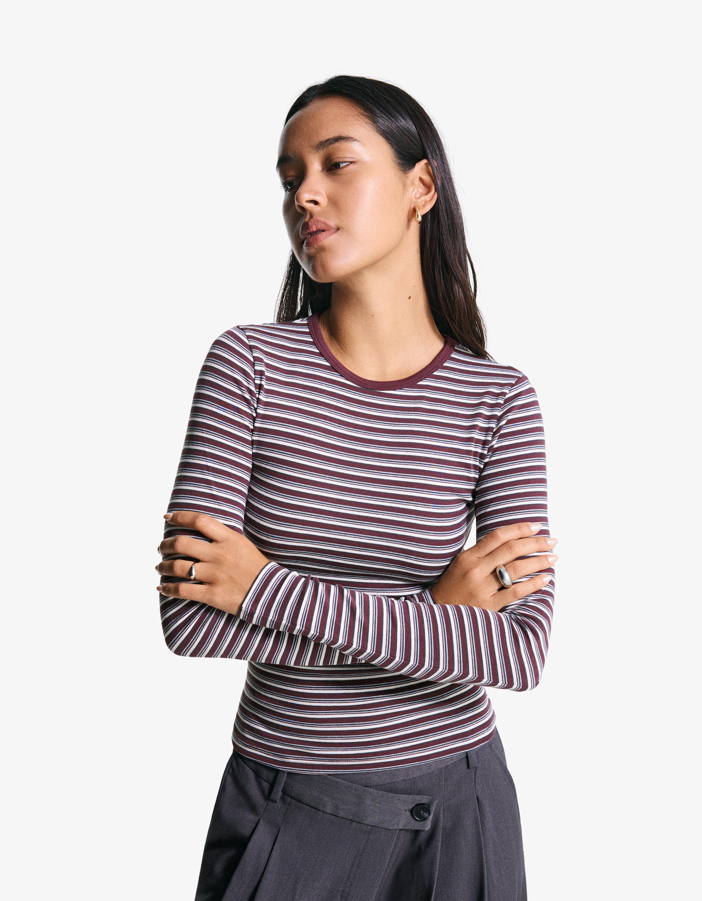 Bershka Langarmshirt Damen Xs Bordeaux