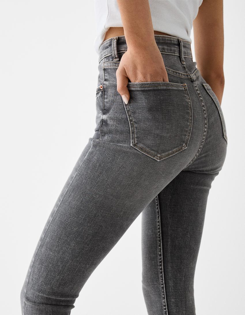 Süper yüksek bel skinny fit jean-Gri-5