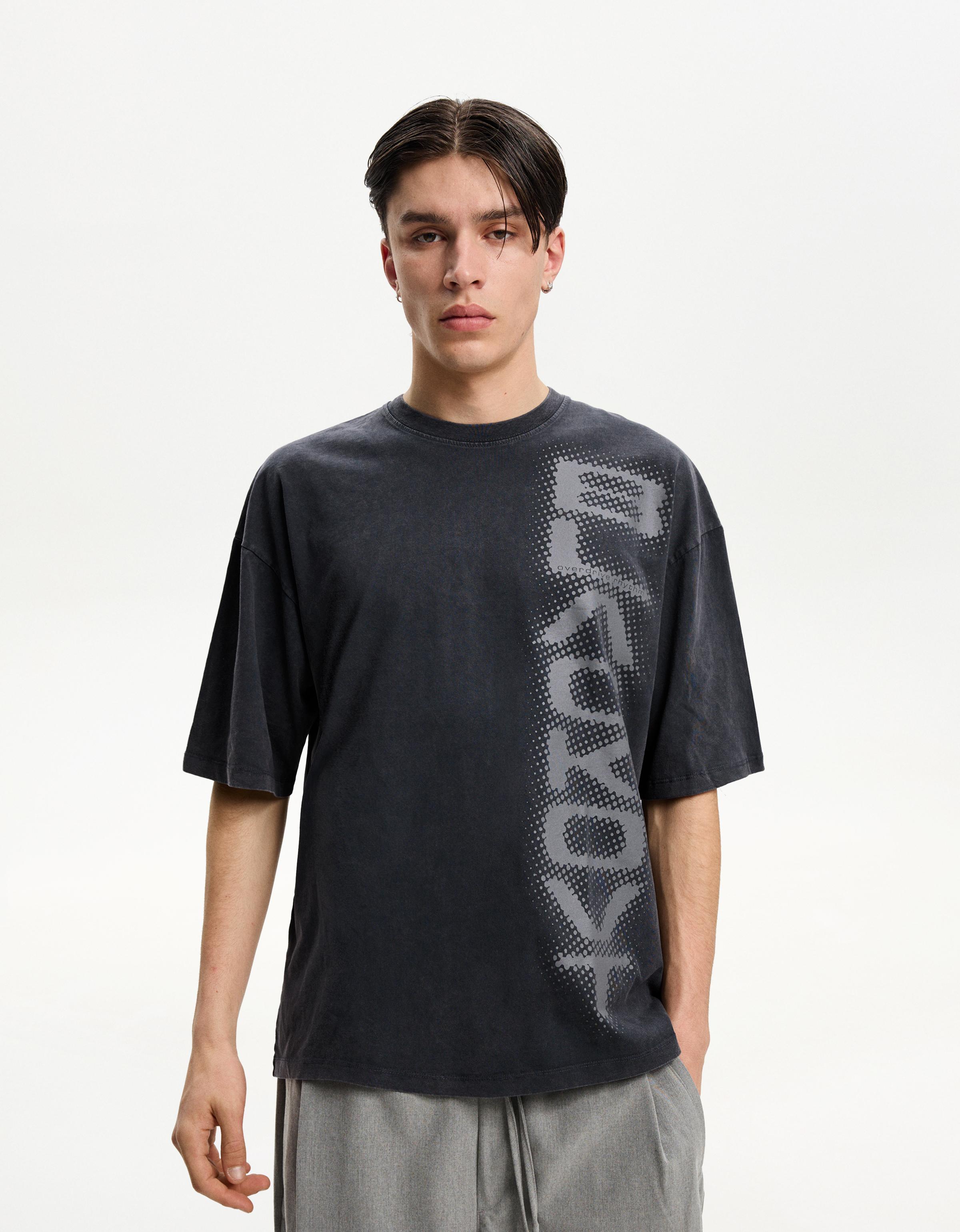 Bershka Oversize-T-Shirt Mit Print Herren Xl Grau