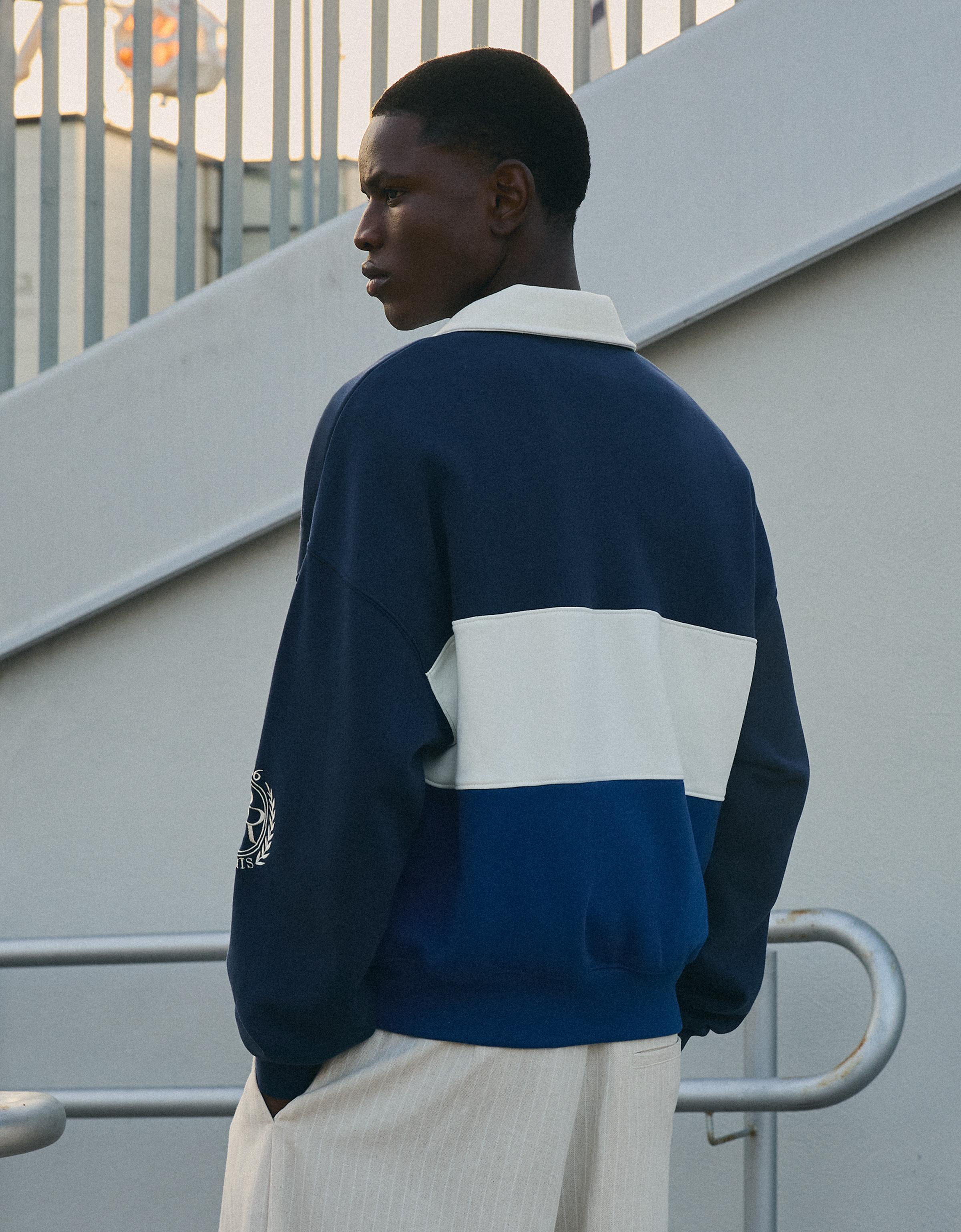 Contrast collar print polo shirt — Blue