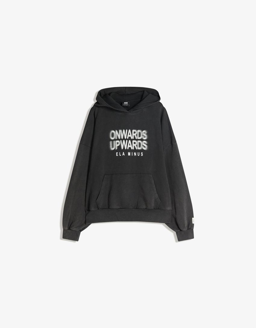 Felpa Ela Minus oversize cappuccio stampa-Grigio