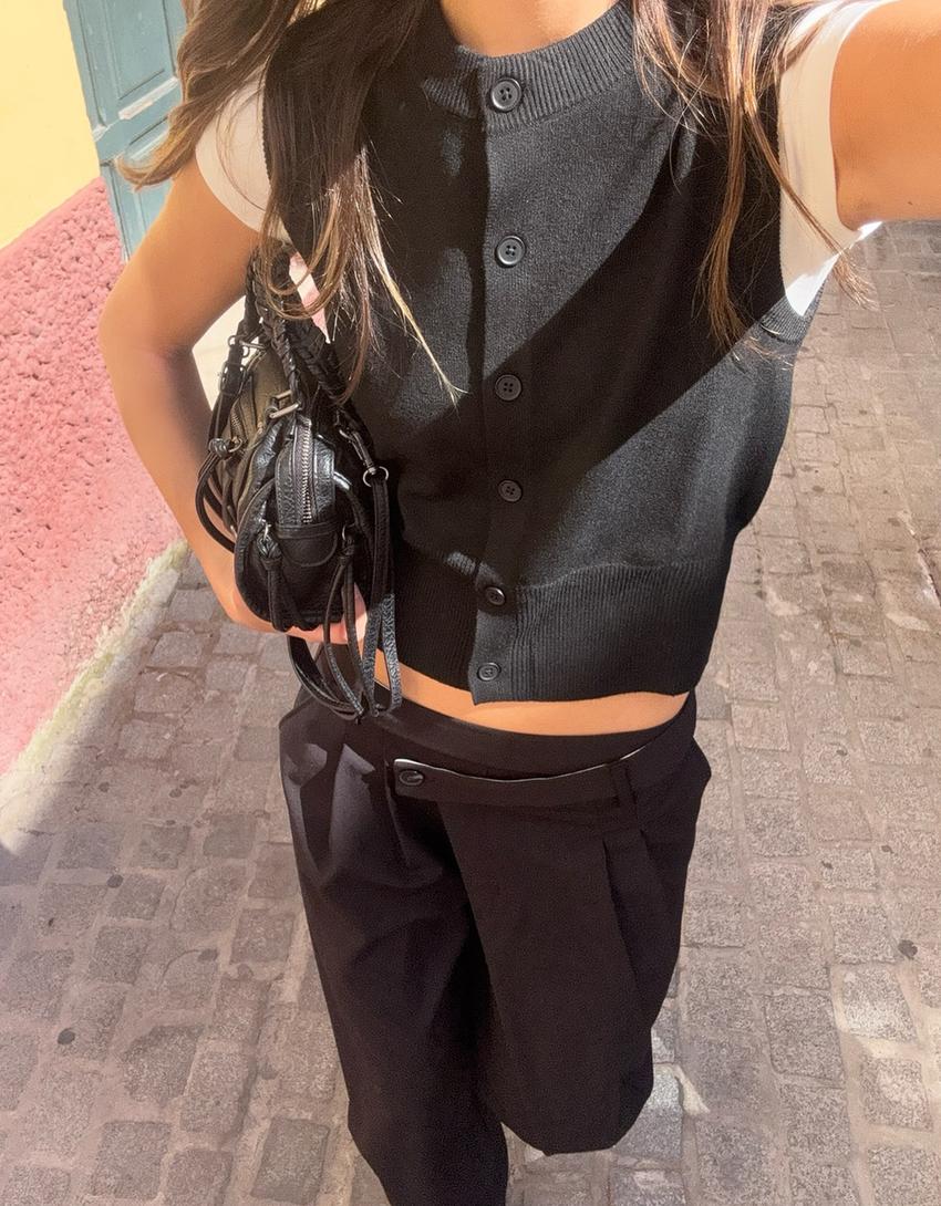 Tailored fit trousers with crossover waist-Black