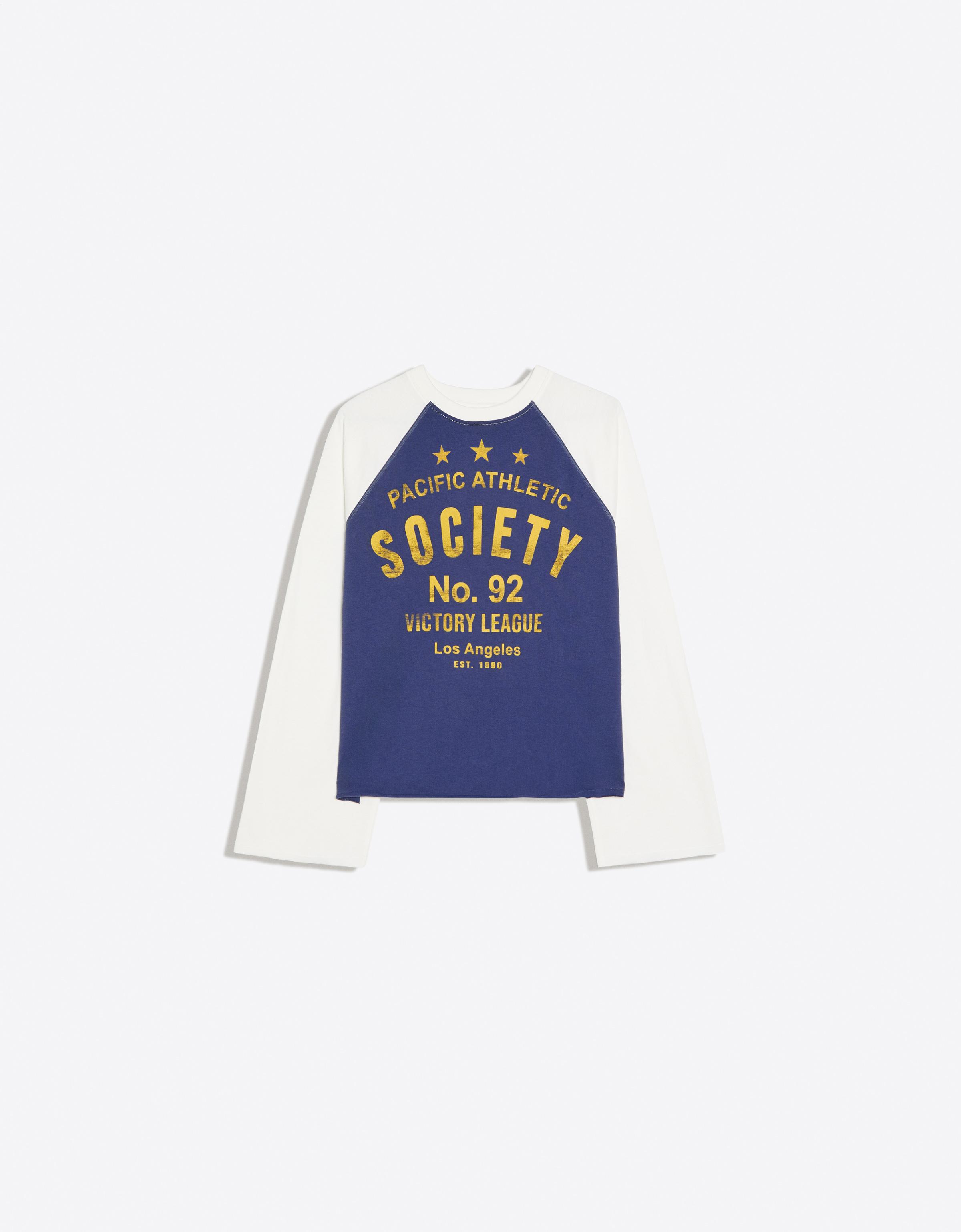 Long-sleeve contrast print raglan T-shirt — Navy