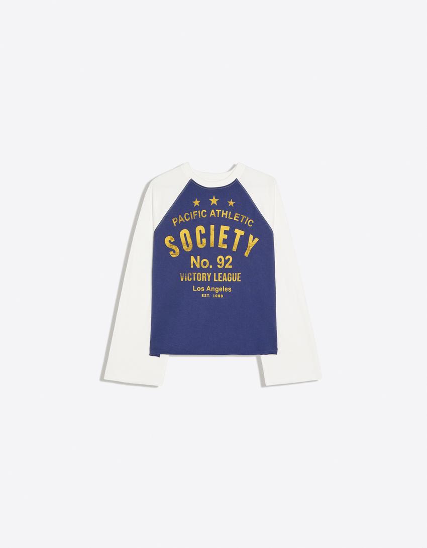 Contrast print long sleeve raglan T-shirt-Navy