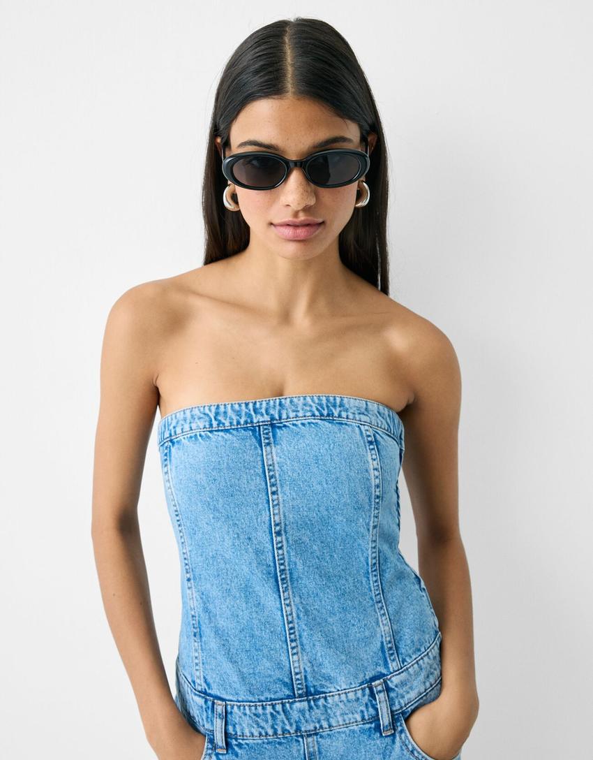 Óculos ovais com armação de massa-Preto