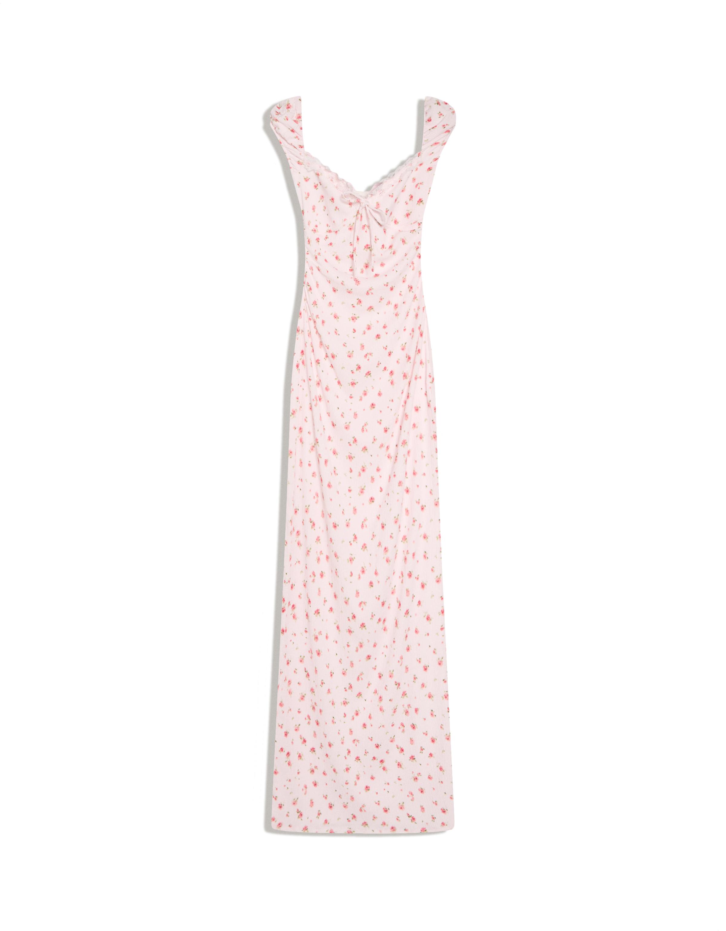 Printed lace midi dress — Pink