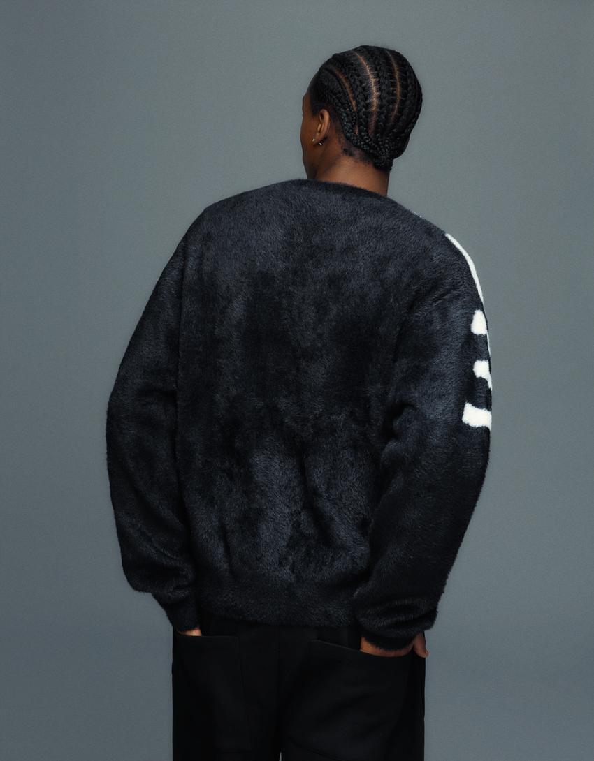 Suni kürk desenli kazak-Siyah