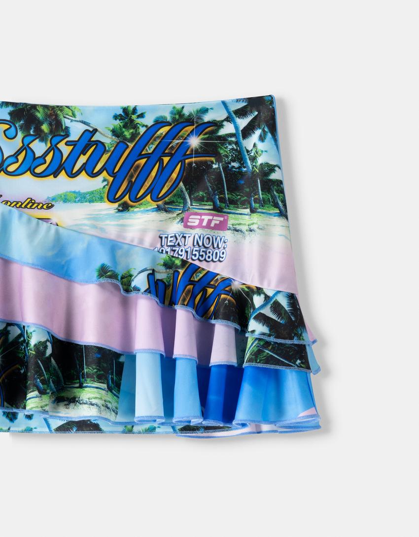 SSSTUFFF x BERSHKA print ruffled mini skirt-Pink-2