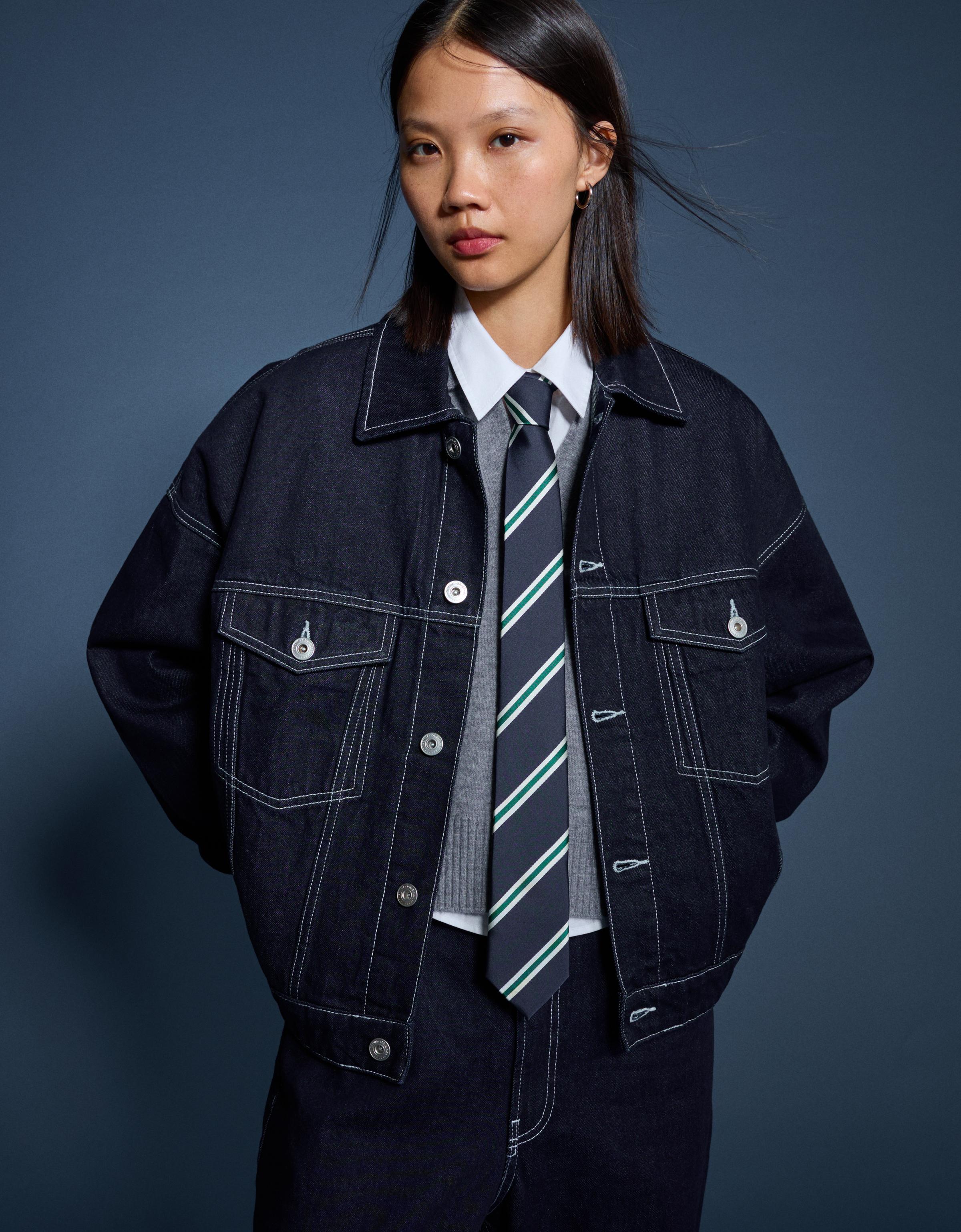 Bershka Gestreifte Krawatte Damen Marinenblau