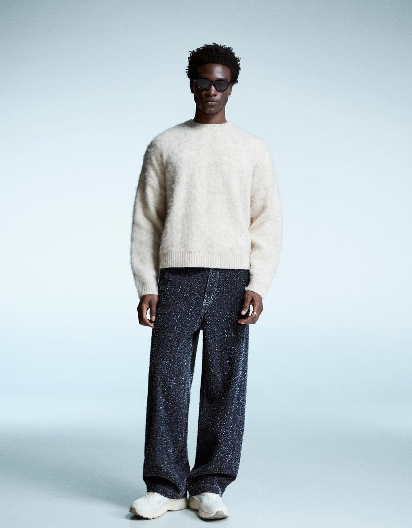 Embroidered baggy jeans-Navy