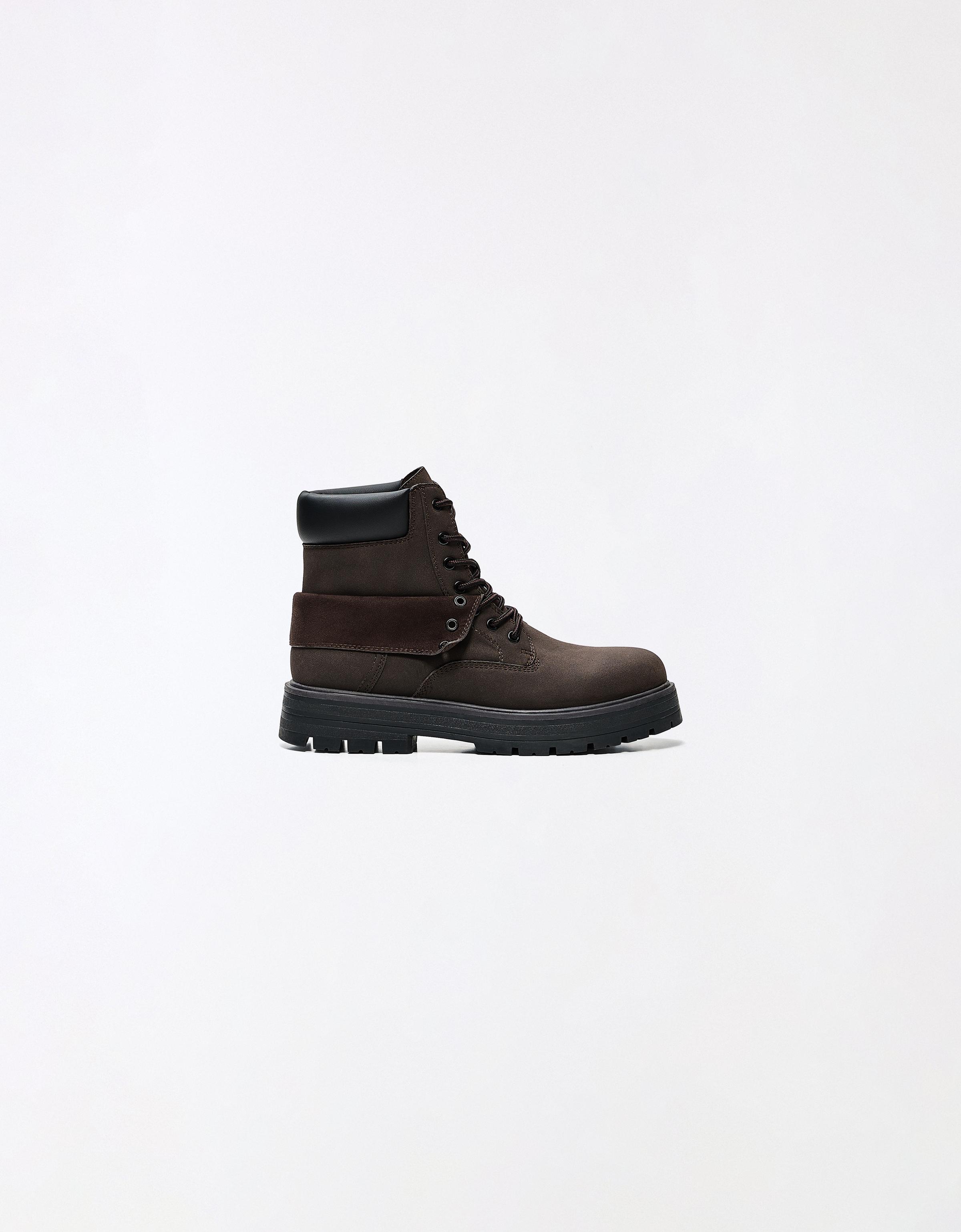 LACE-UP WORKER ANKLE BOOTS — Brown