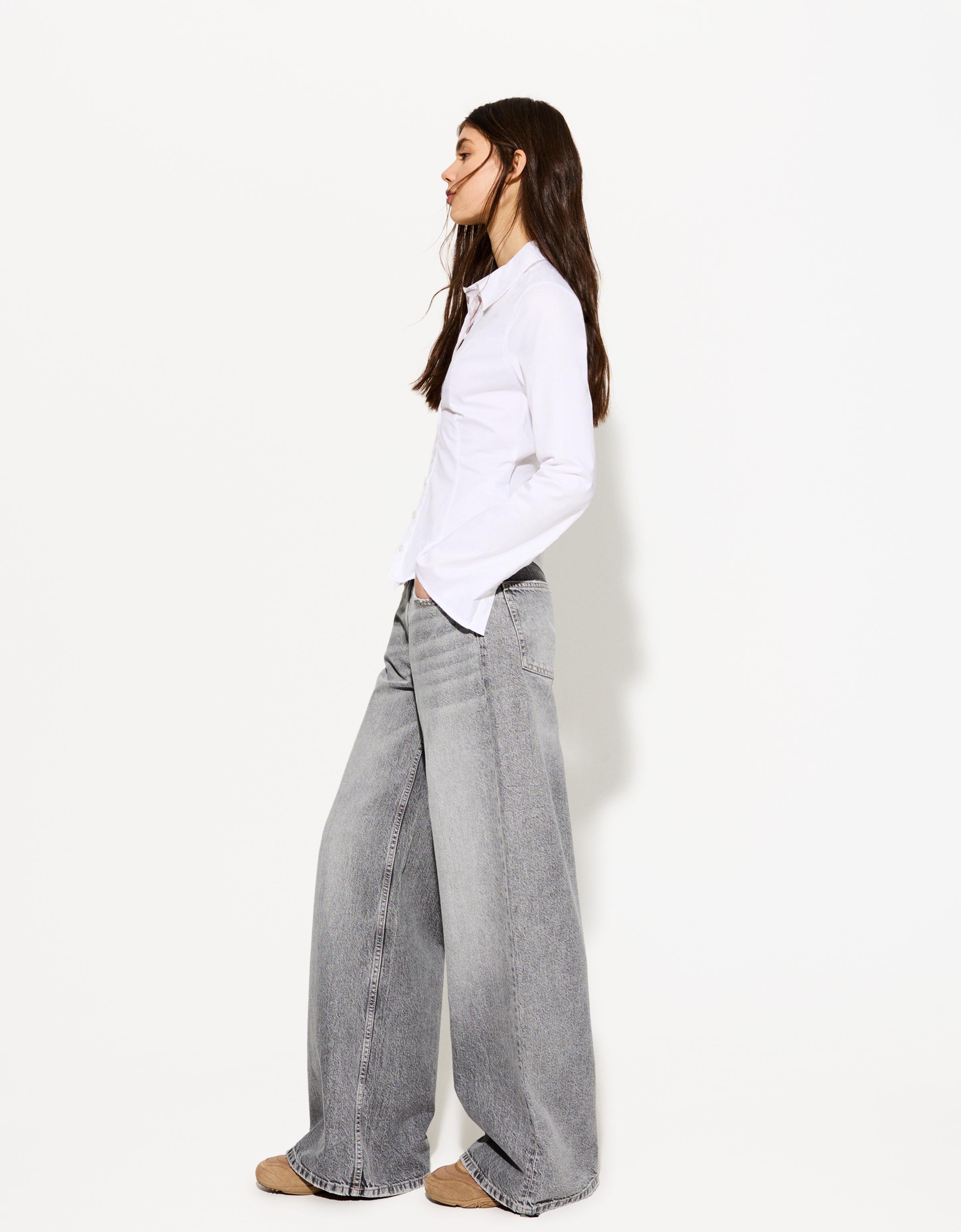 Bershka Wide-Leg-Jeans Damen 40 Grau