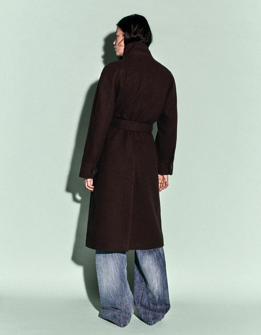 Cappotto lungo soft con cintura-Marrone