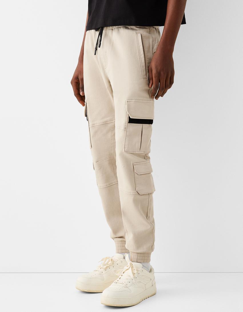 Calças jogger cargo slim fit-Areia-1
