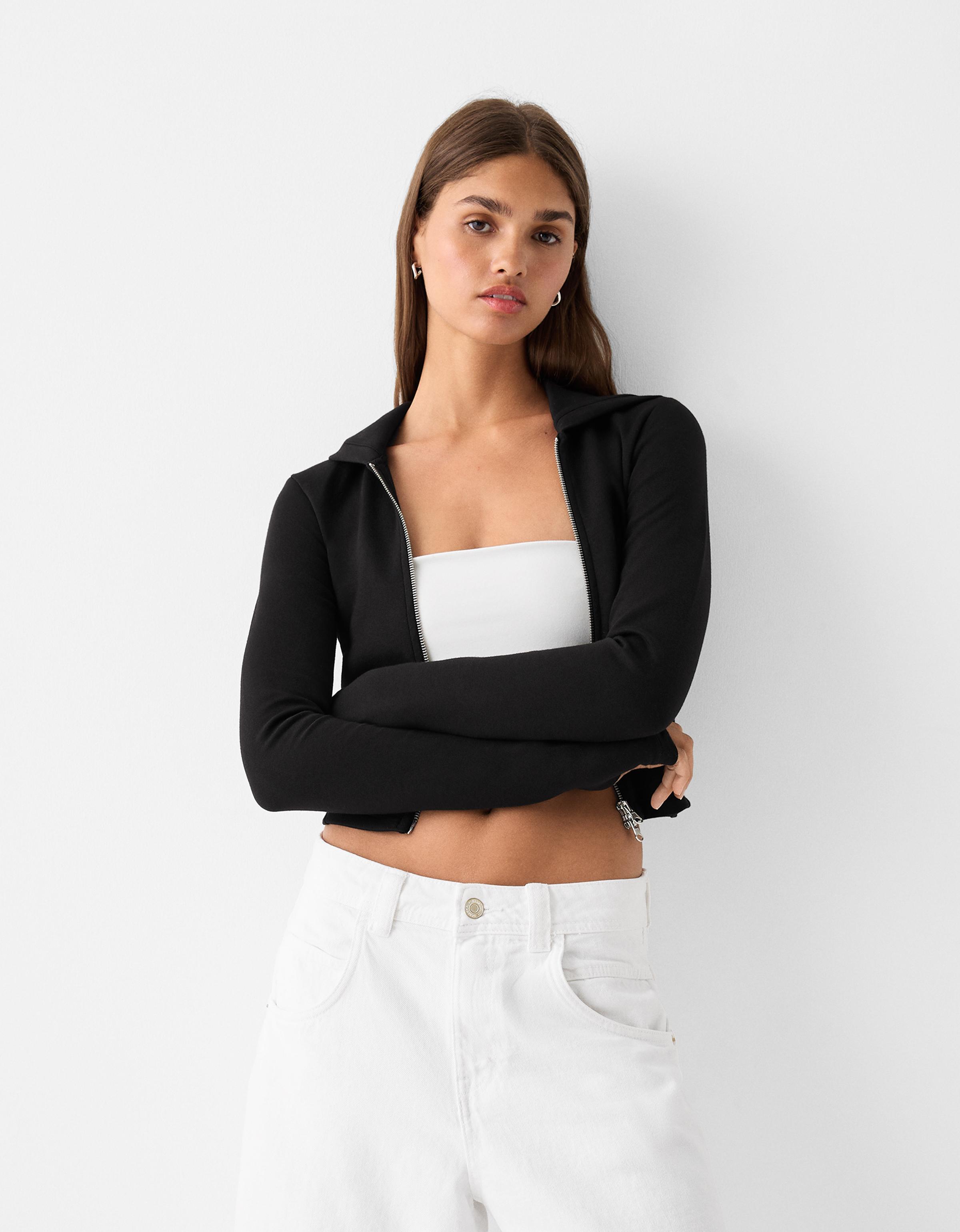 Bershka Hoodie Mit Reißverschluss Damen S Schwarz