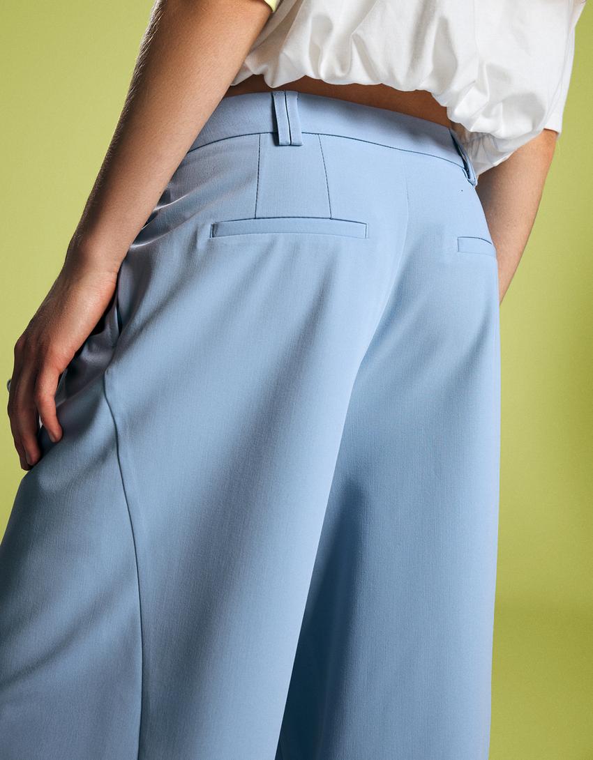 Pantalón volumen doble tela-Azul claro
