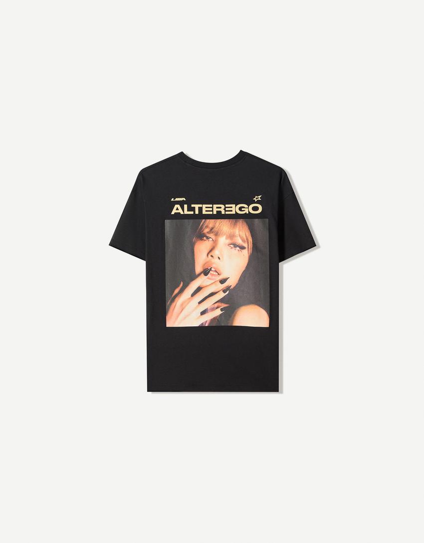 Lisa print short sleeve T-shirt-Black