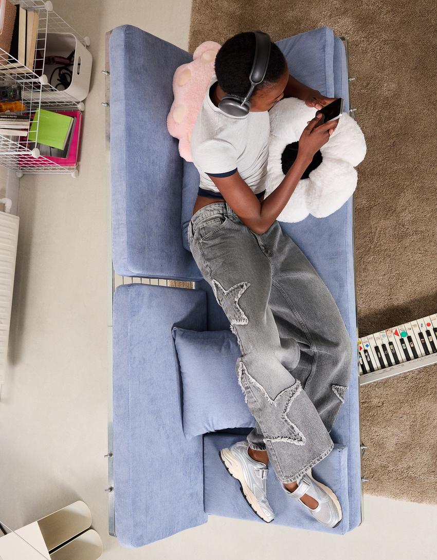Baggy jeans with star fringing-Grey