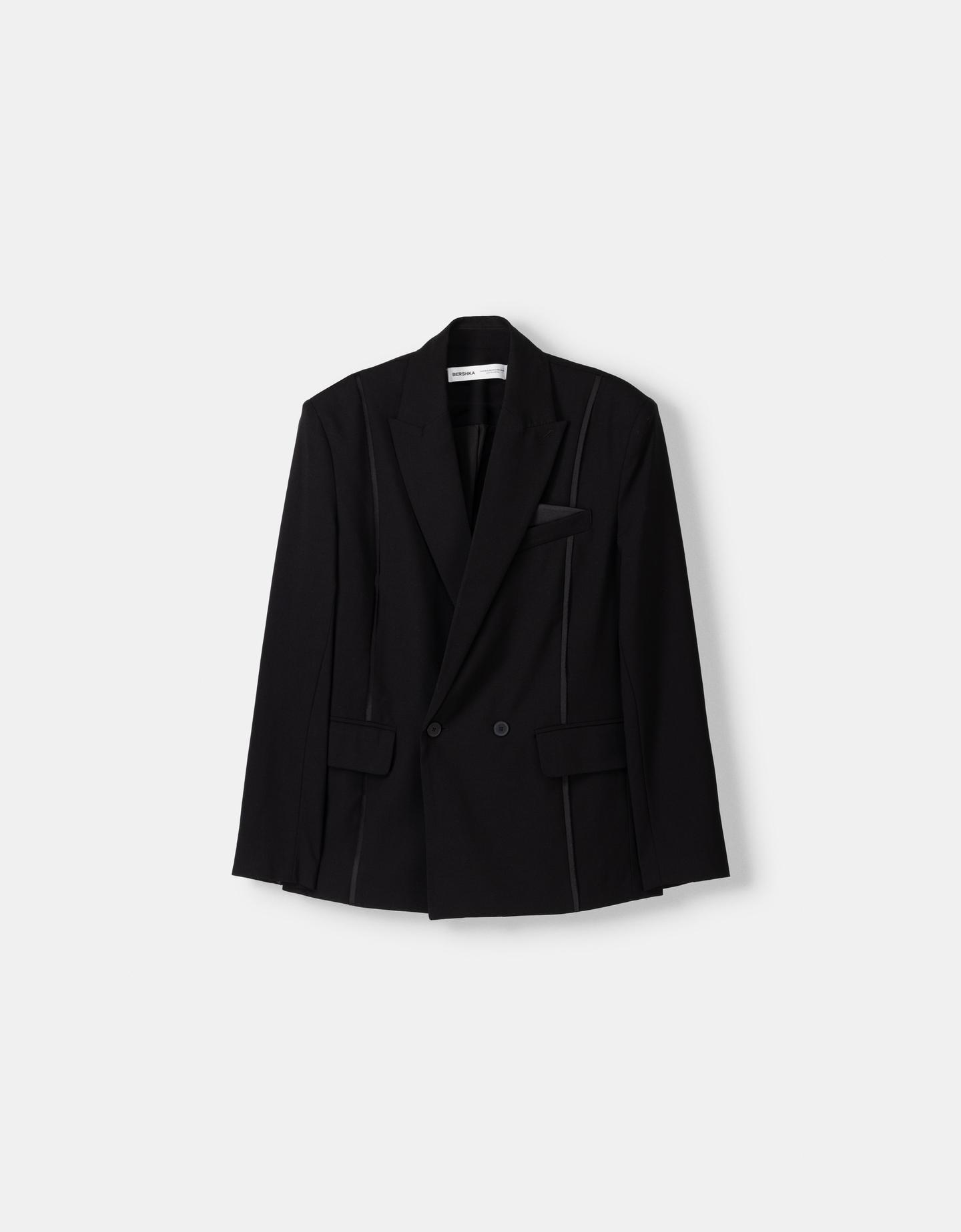 Bershka Blazer Oversize Satén Mujer Xs-S Negro