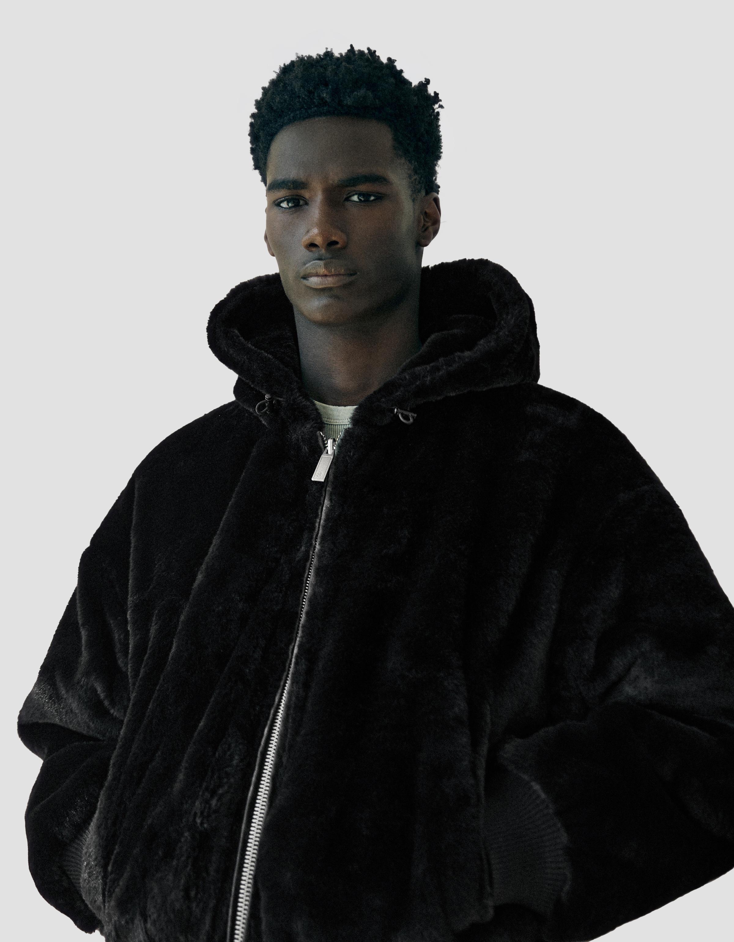 Reversible faux fur hooded jacket — Black