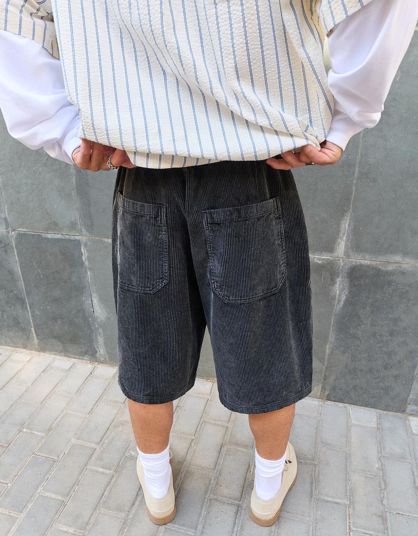 Corduroy jogger Bermuda shorts-Black