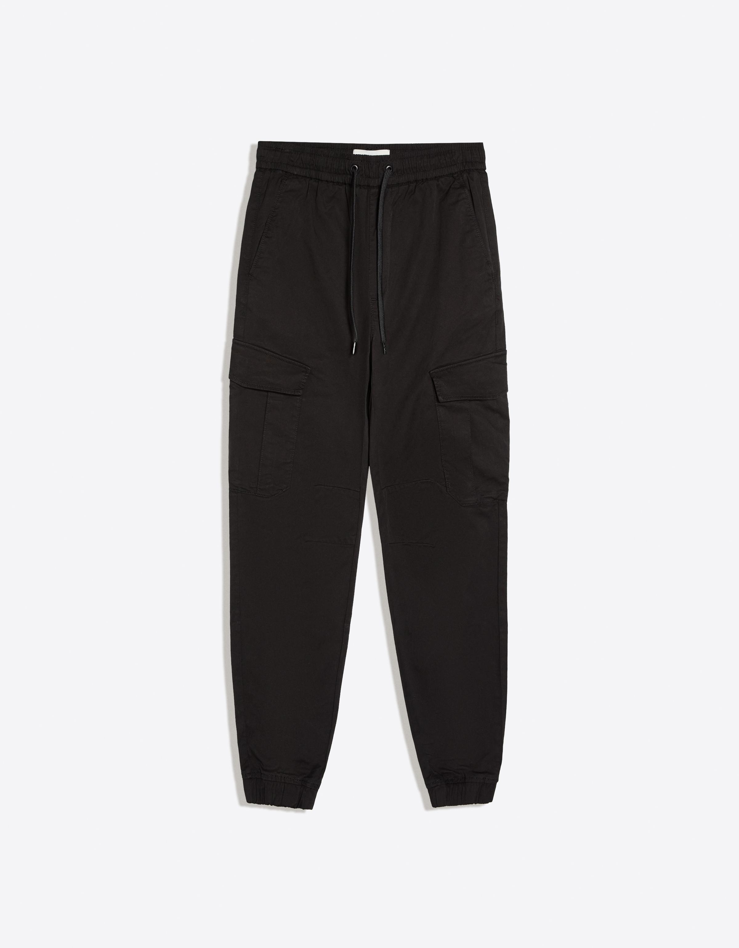 Bershka Pantalón Slim Jogger Cargo Hombre L Negro