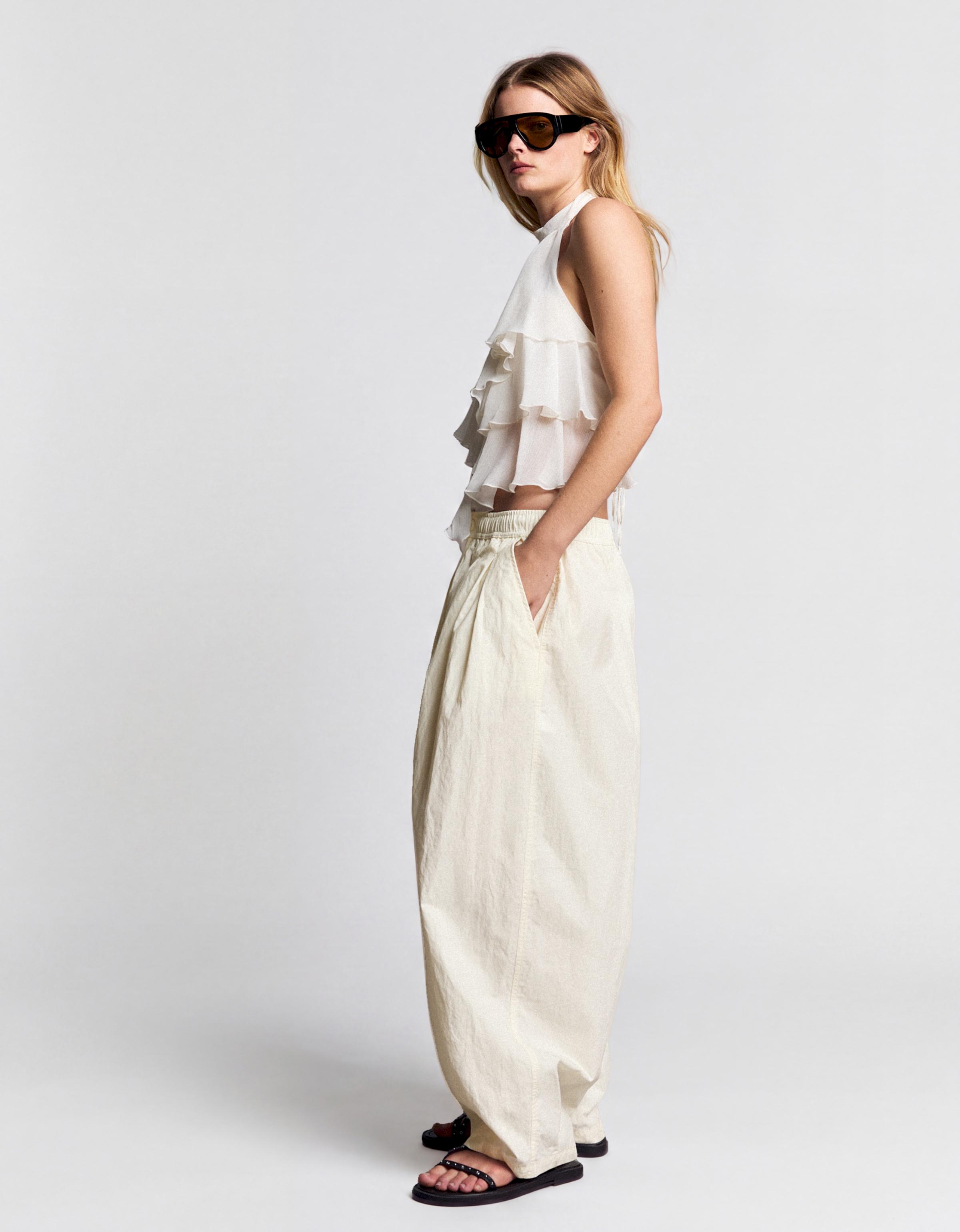 Technical cropped volume trousers — Cream