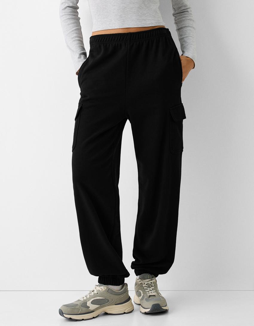 Pantalon jogger coupe cargo molleton-Noir-1