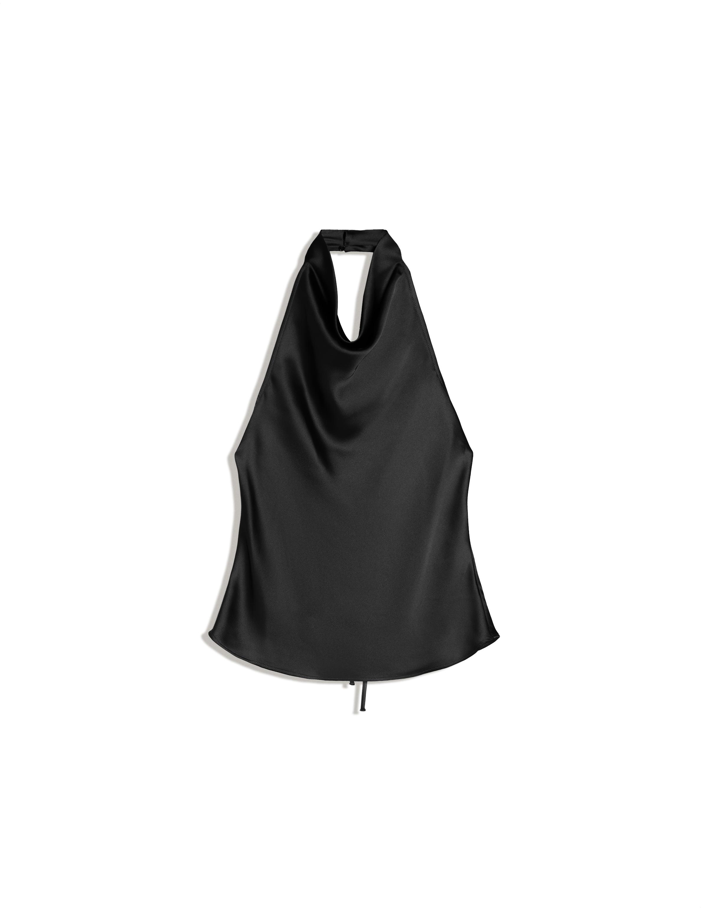 Draped sateen top — Black