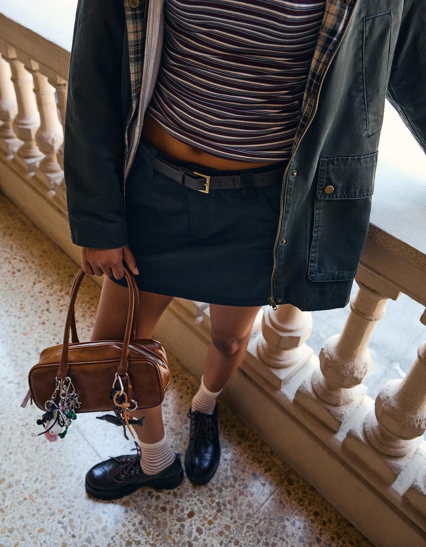 Belted mini skirt-Black