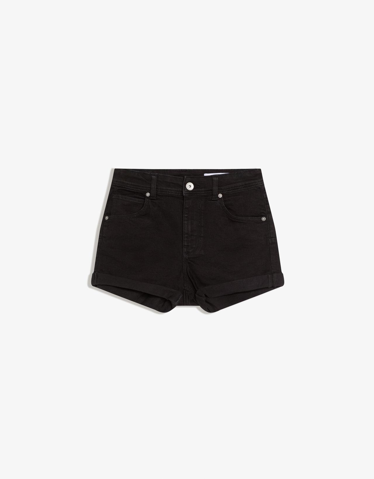 Roll-up denim shorts — Black