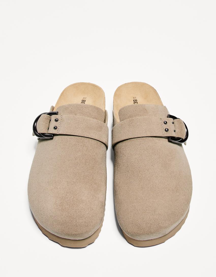 Buckled clogs with stud details-TAUPE