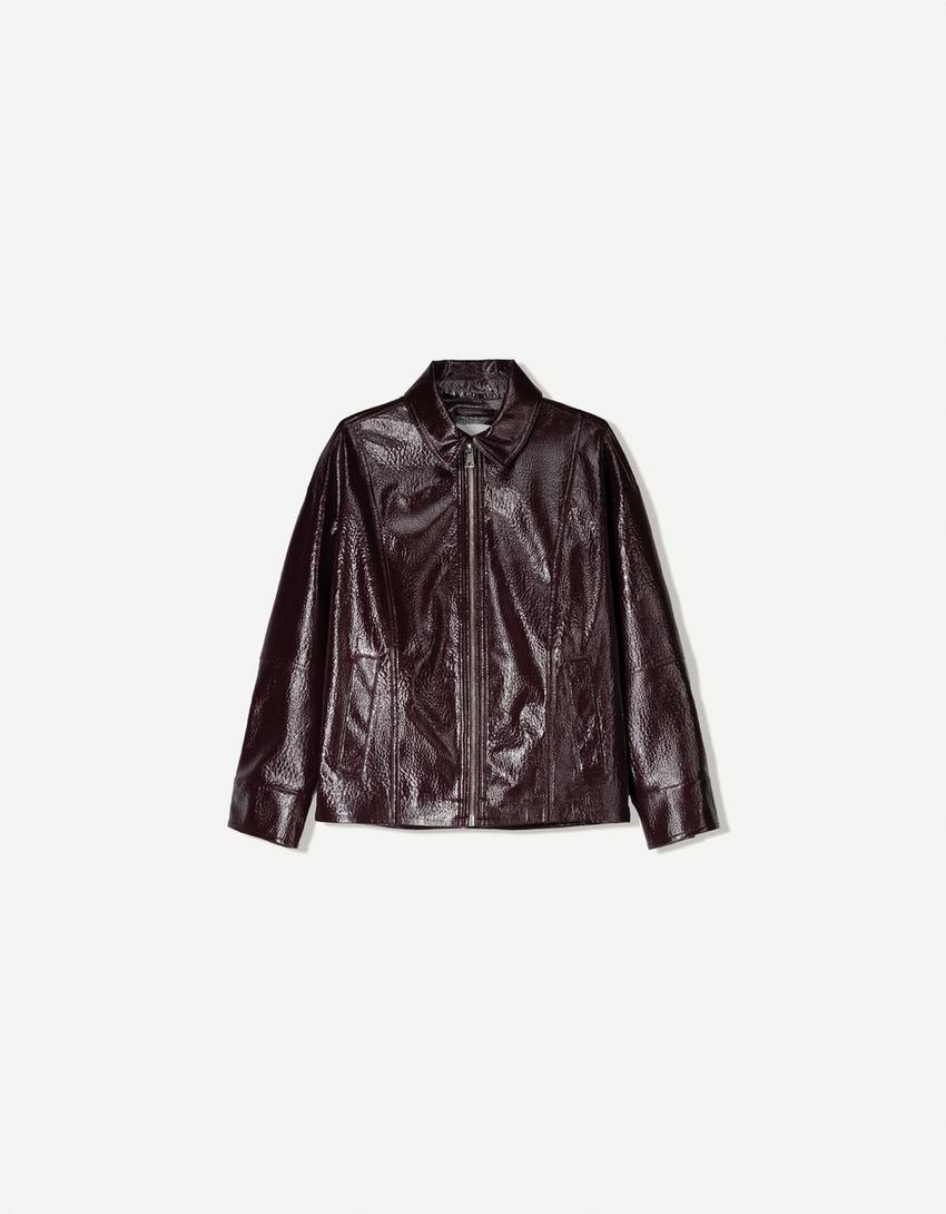 Blouson effet vinyle-Bordeaux-4