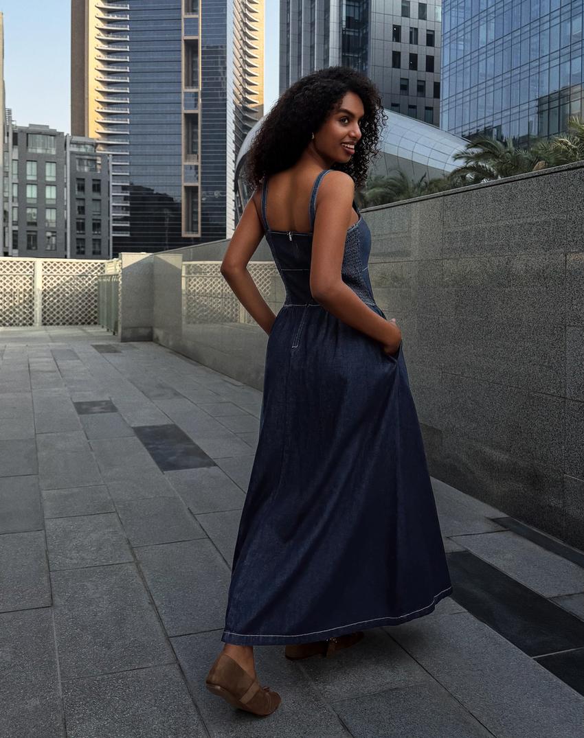 Maxi denim strappy dress-Navy