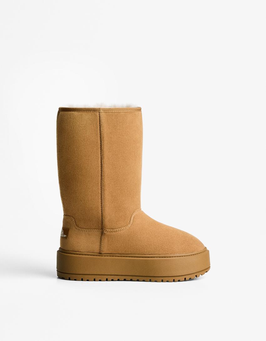Platform boots with faux fur lining-CAMEL-0
