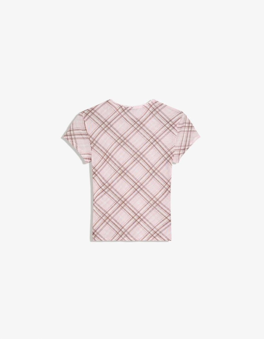 Printed short sleeve tulle T-shirt-Pink-1