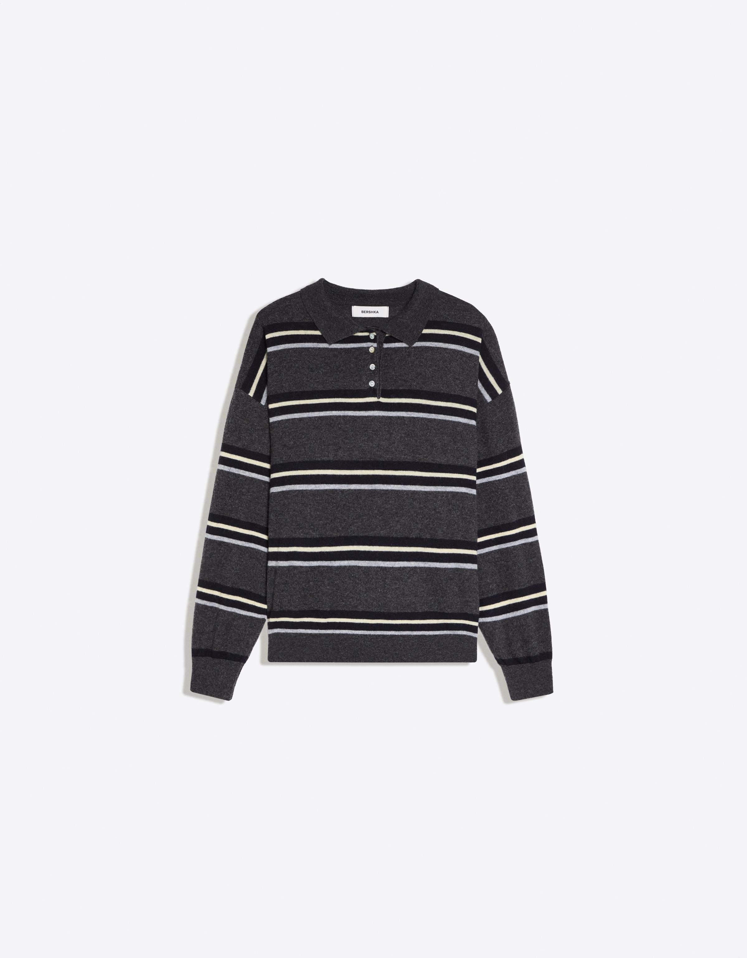 Bershka Polo yaka çizgili kazak