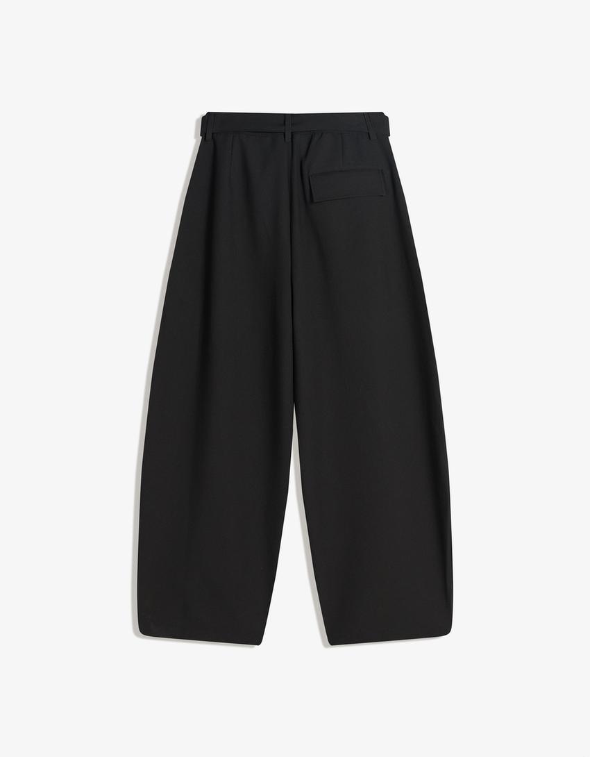 Pantalón barrel tailoring cinturón-Negro