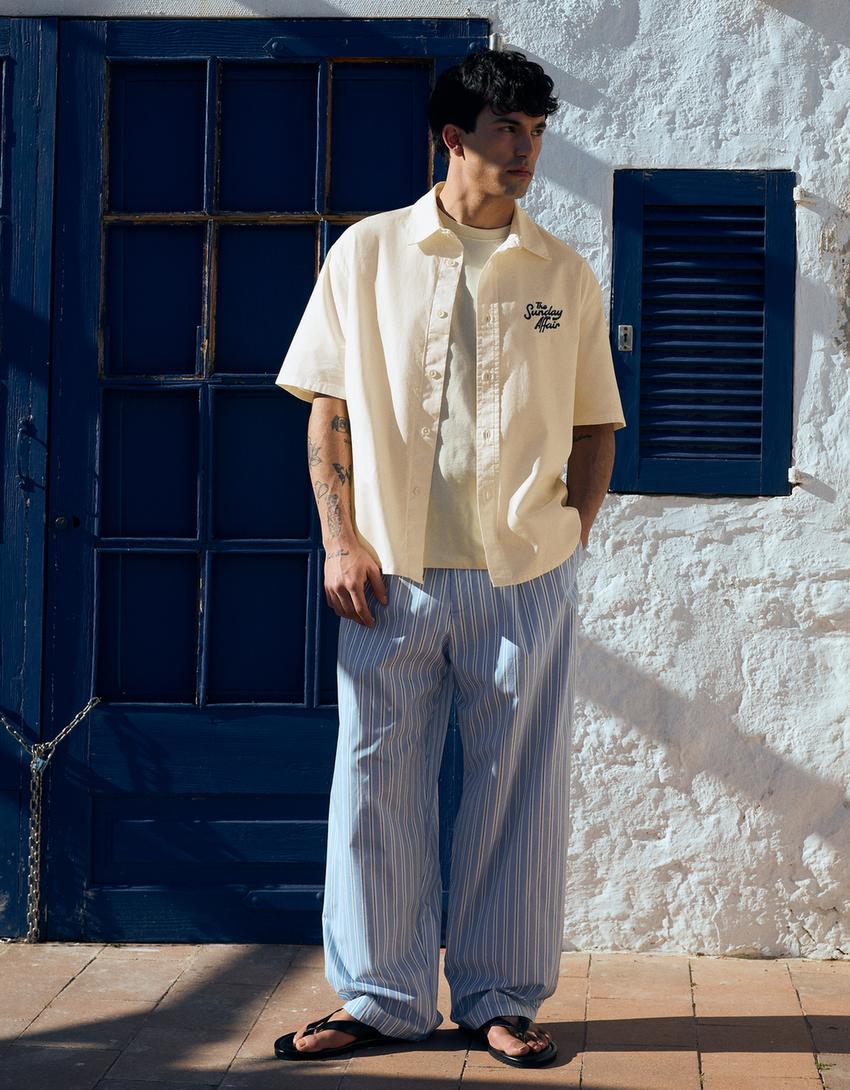 Embroidered short sleeve shirt-Cream