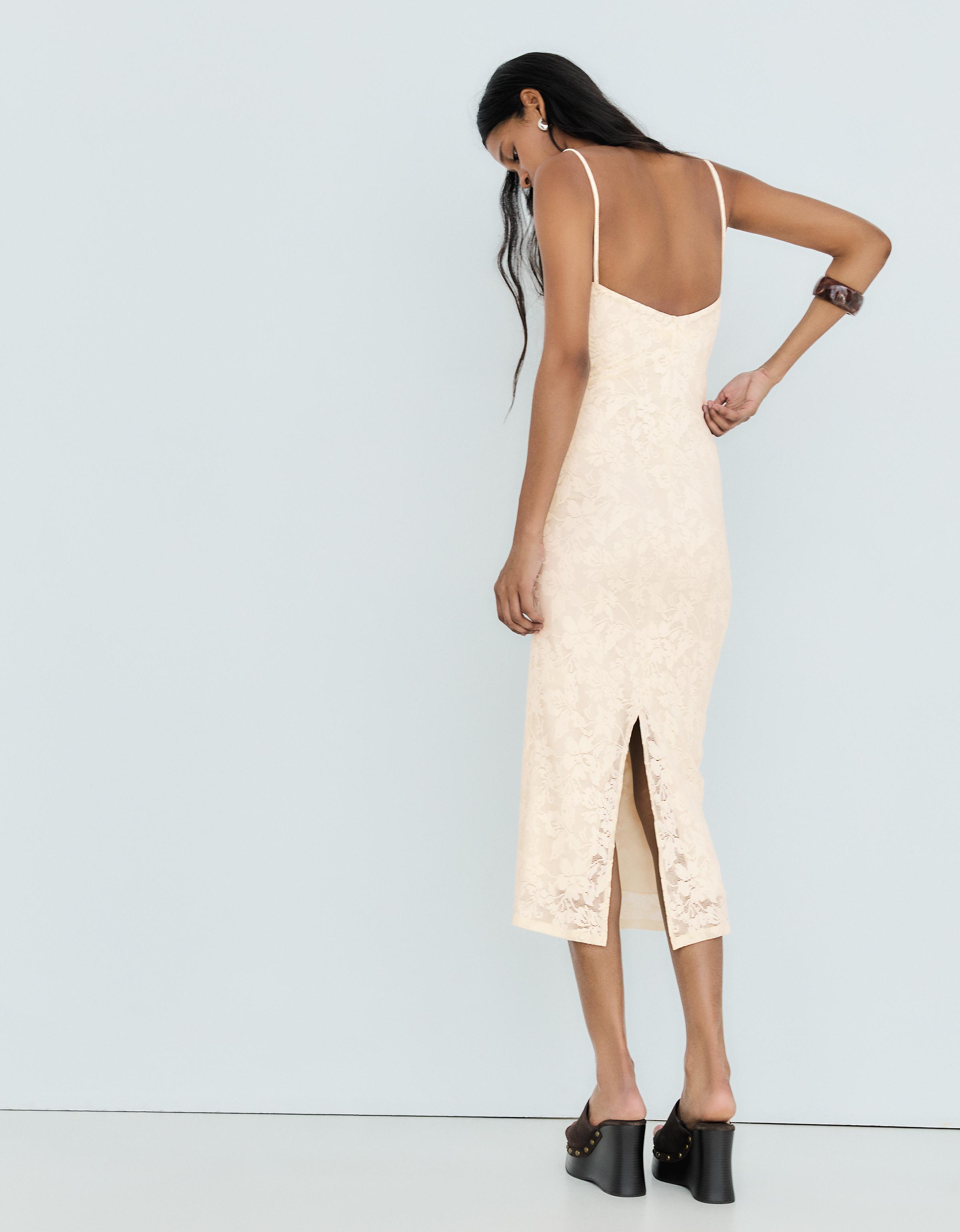 Rustic strappy midi dress — Cream
