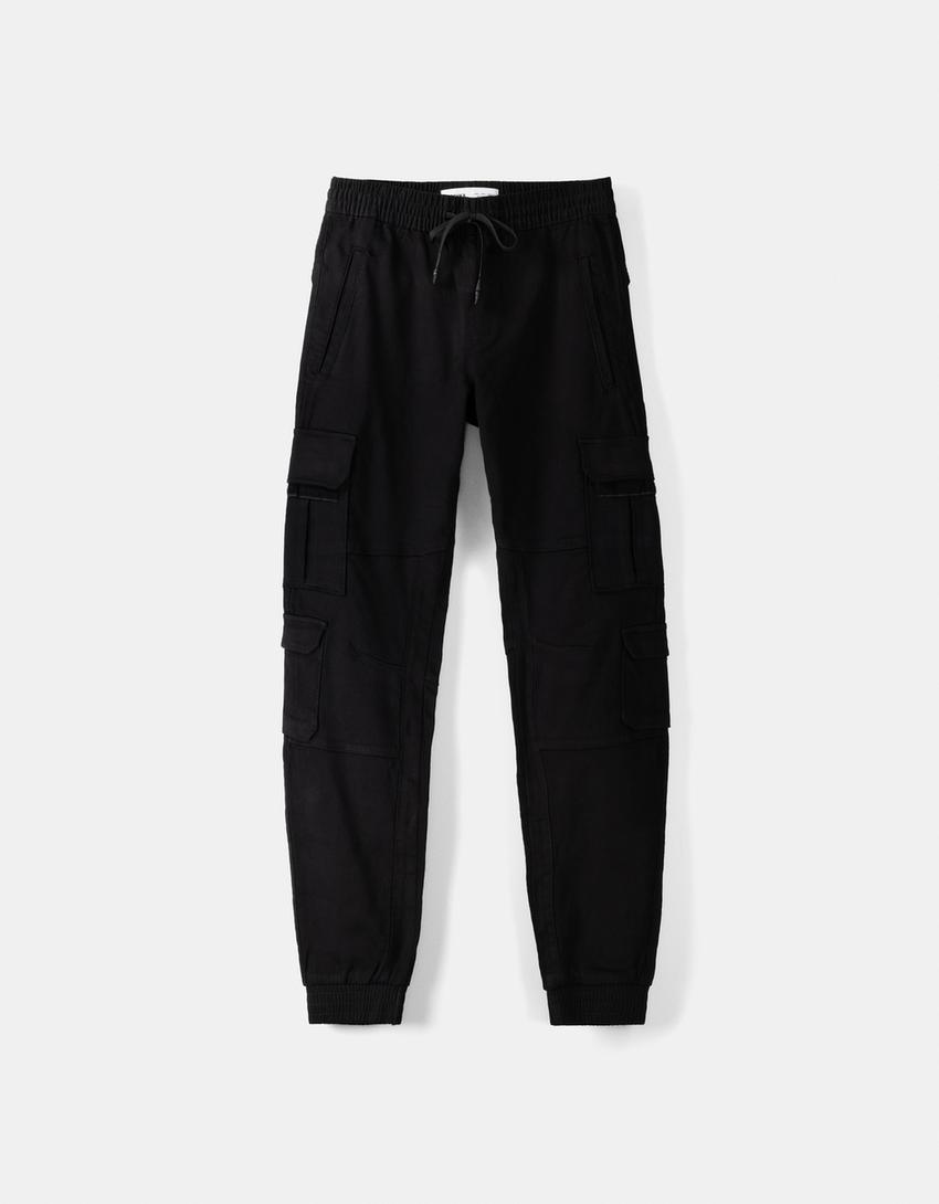 Calças jogger cargo slim fit-Preto-4
