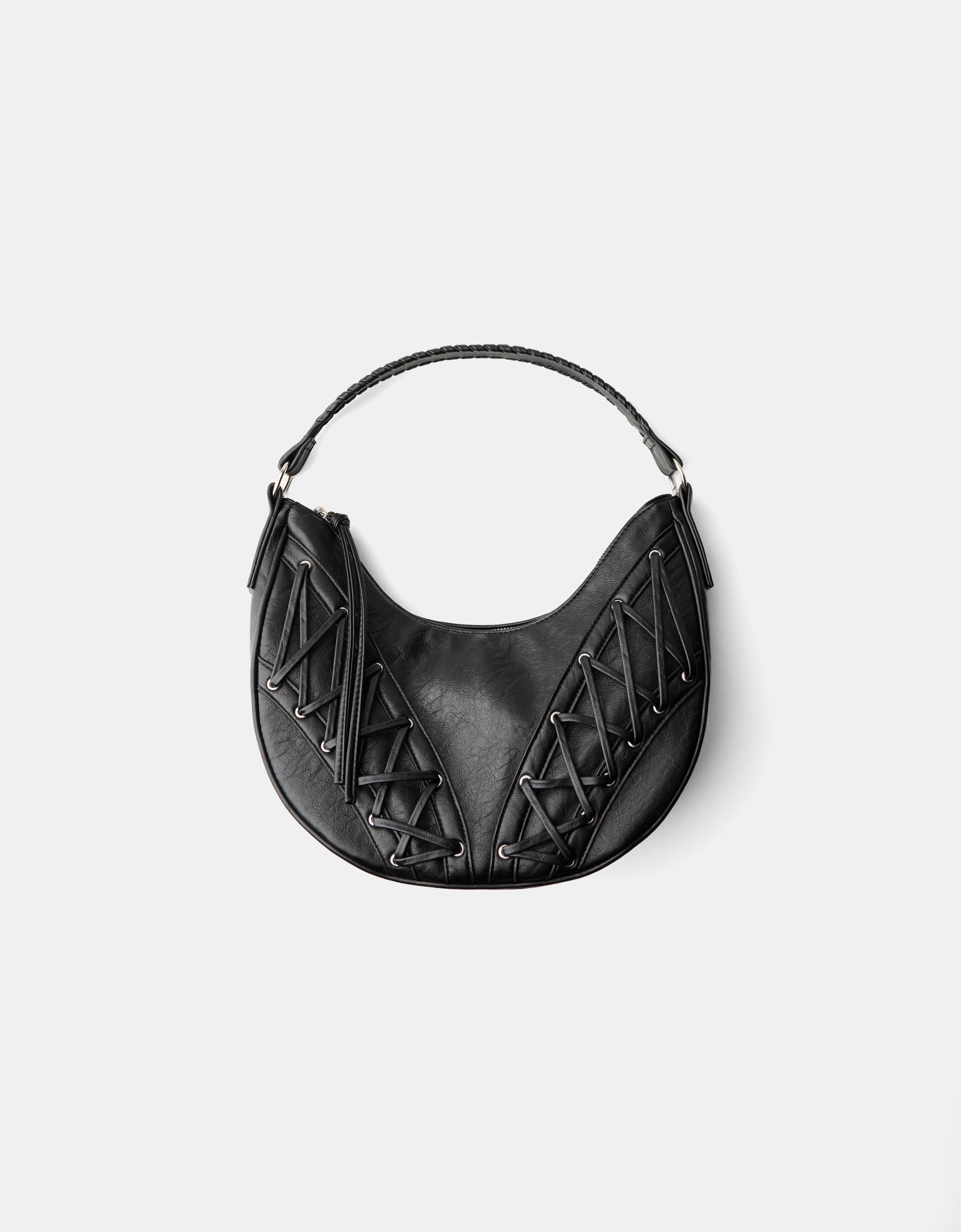 Bershka Tasche Mit Schnürung Damen Schwarz