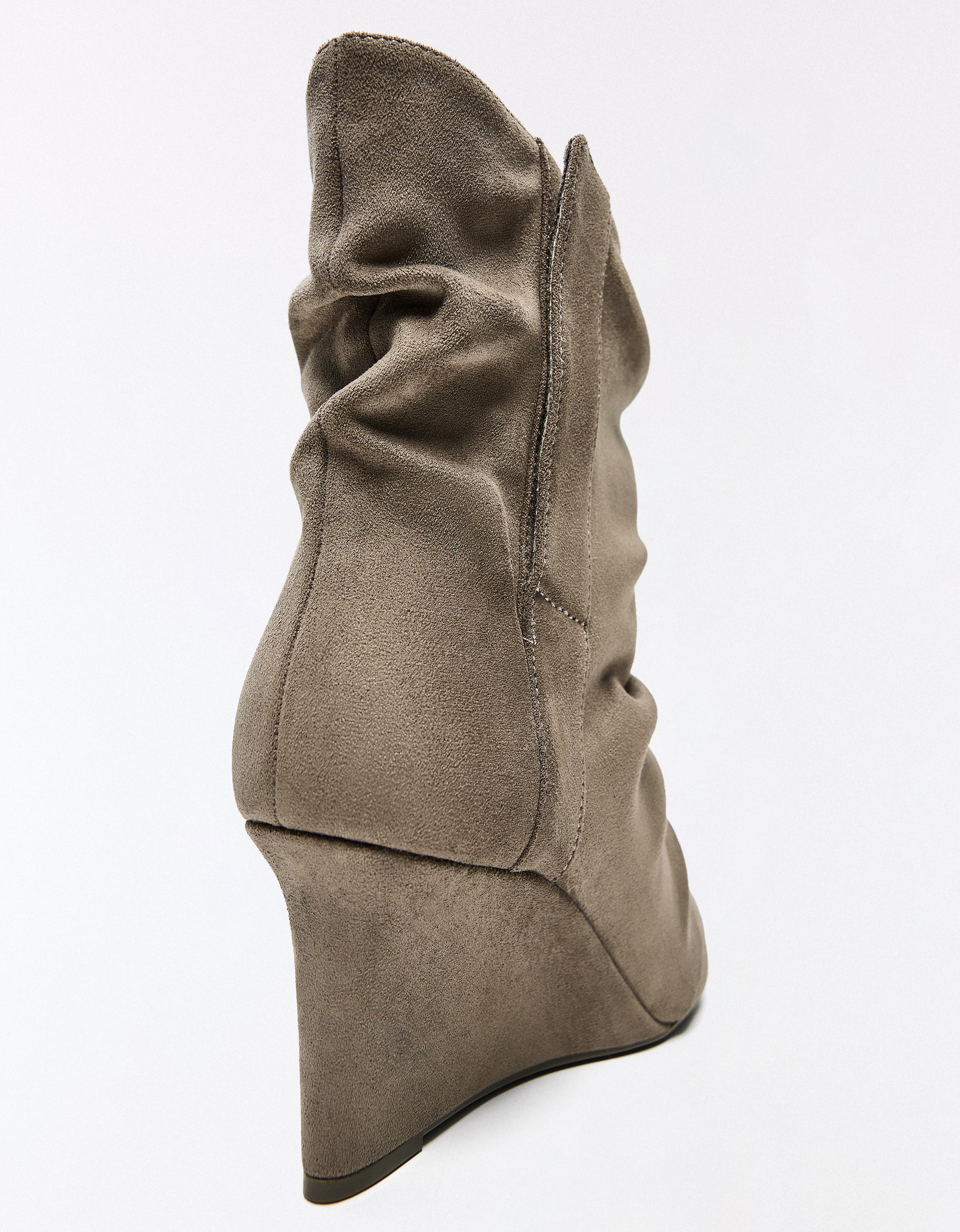 SLOUCHY PEEP TOE ANKLE BOOTS — TAUPE