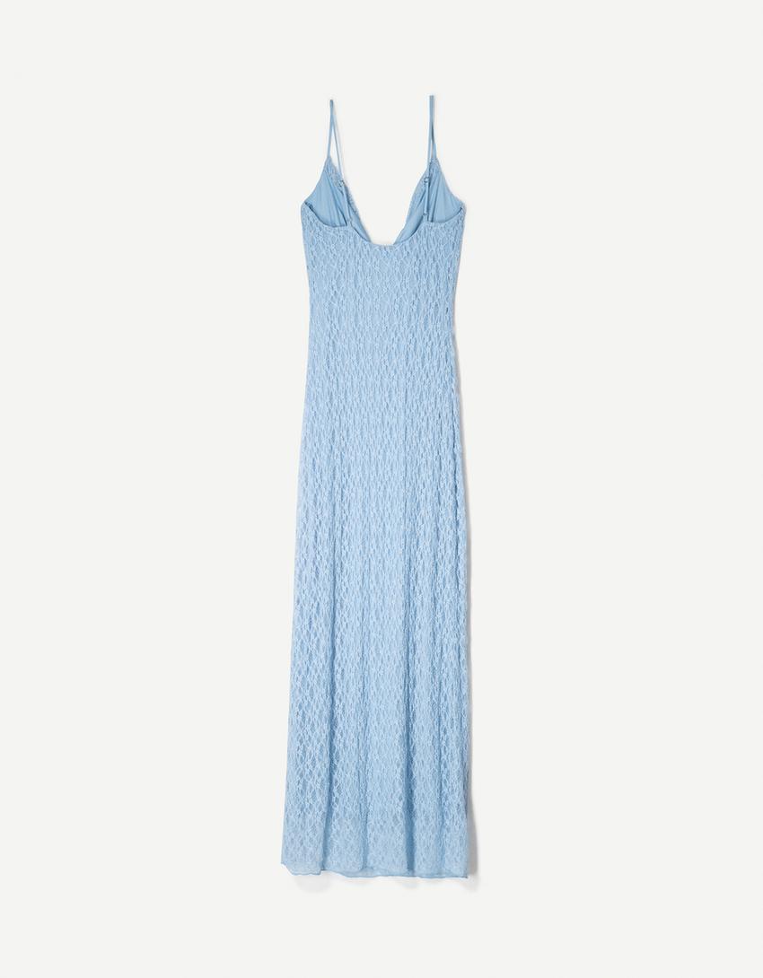 Vestito midi in pizzo-Azzurro Chiaro-5