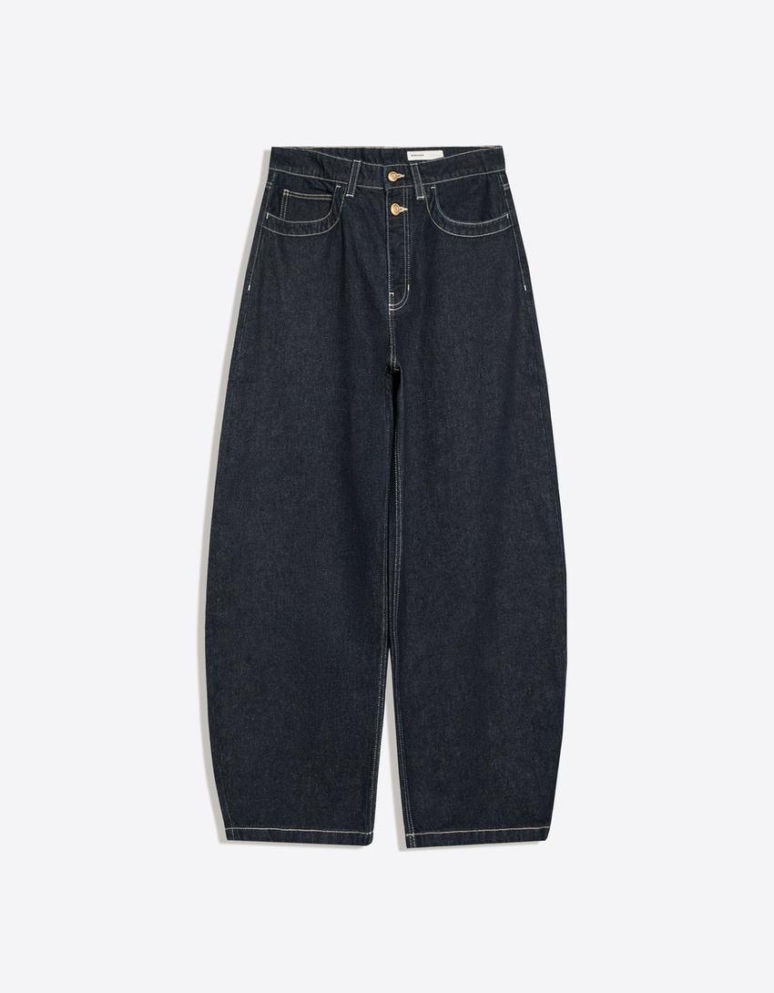 Barrel-Jeans-Marinenblau