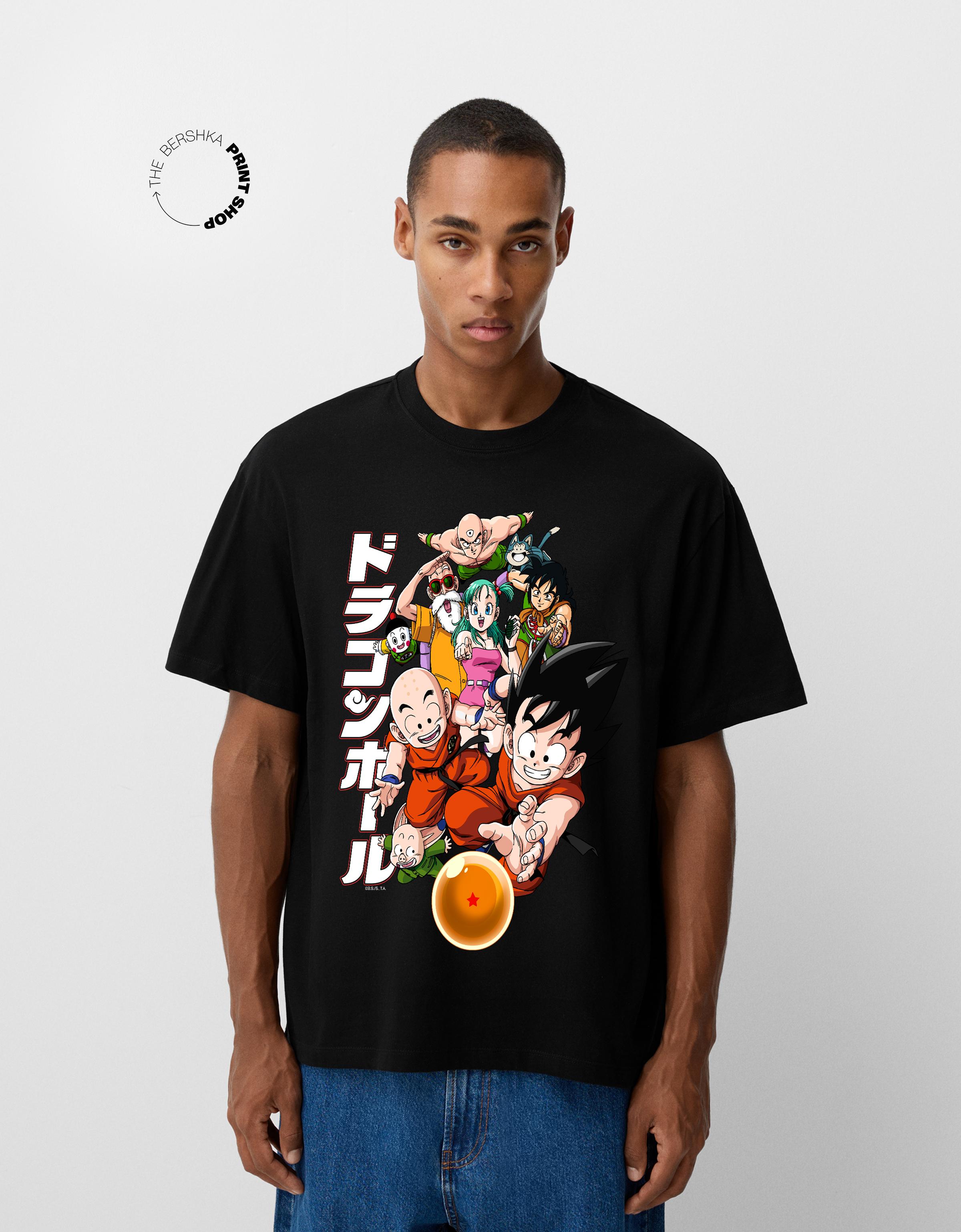 Bershka Dragon Ball-T-Shirt Herren Xl Schwarz