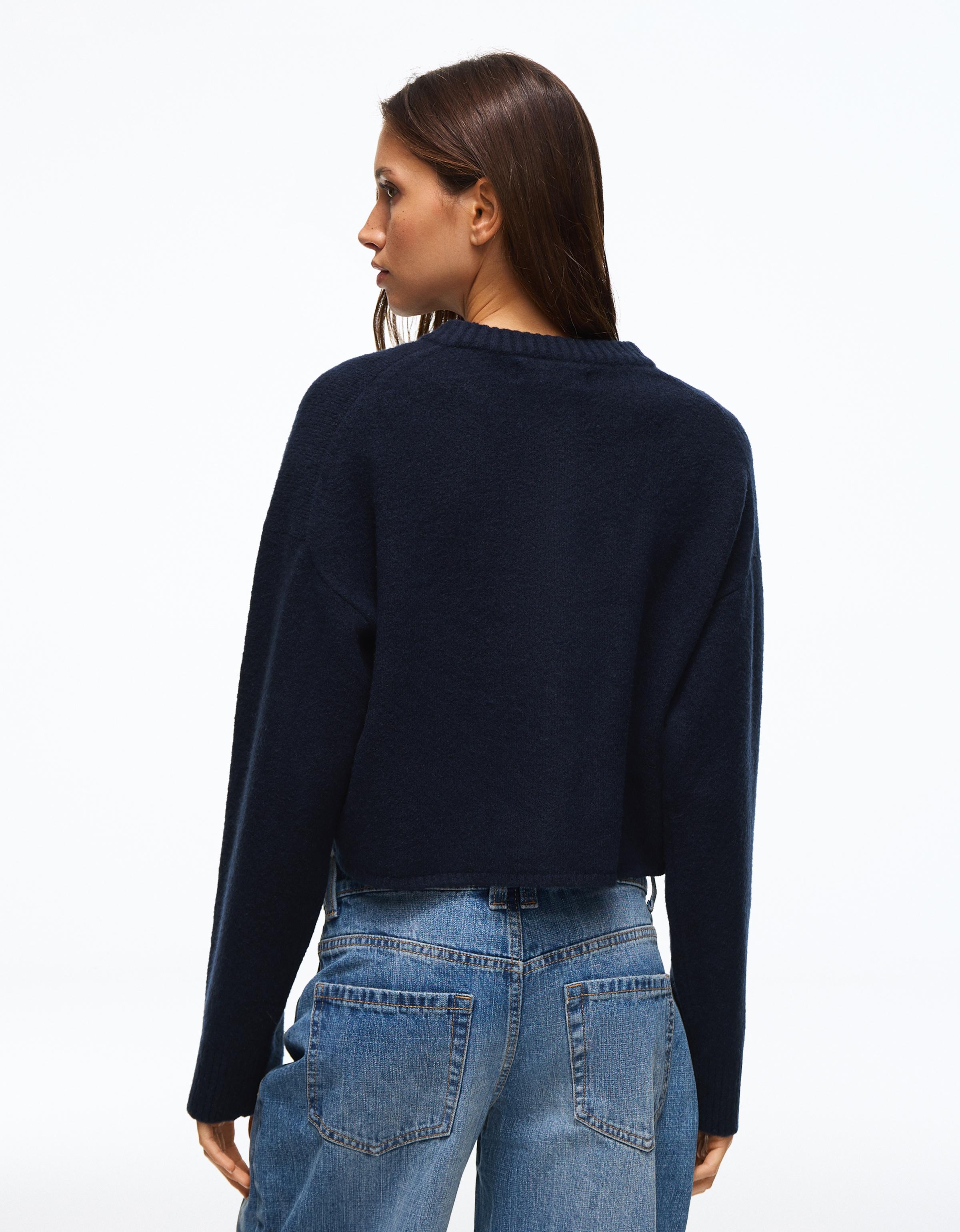 Soft touch round neck jacket — Navy