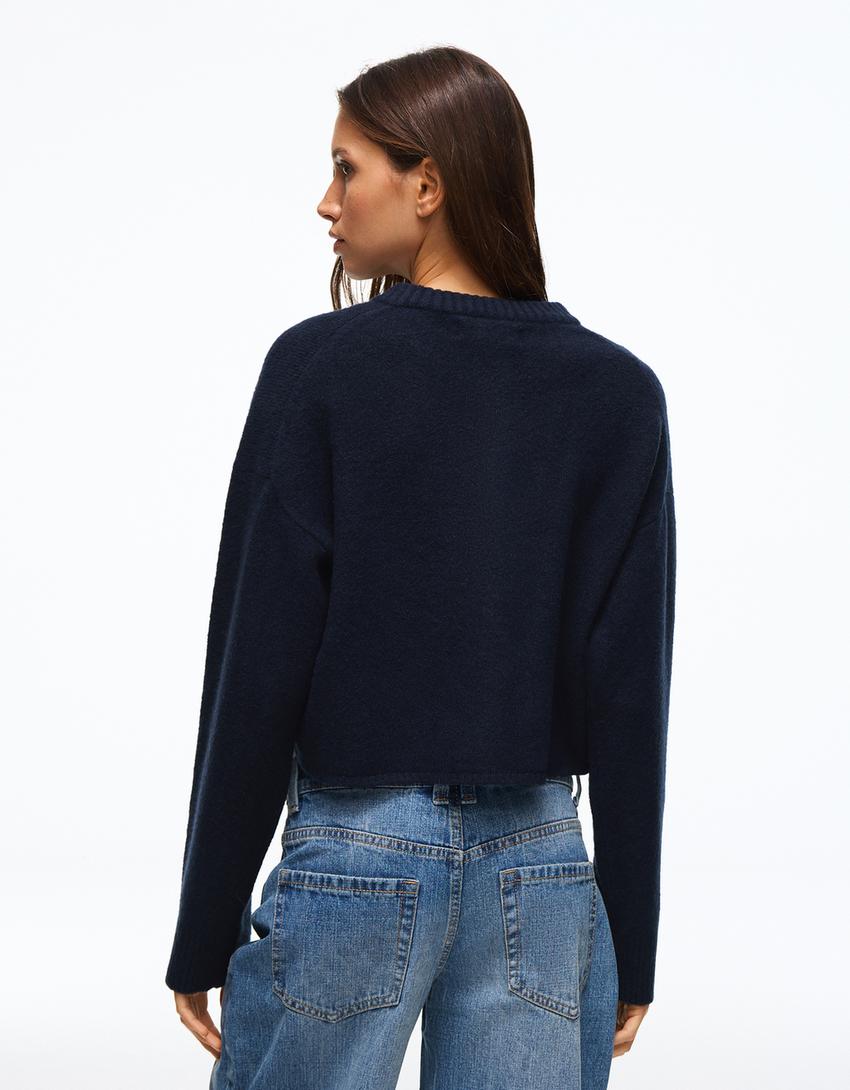 Soft touch round neck jacket-Navy